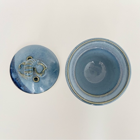 TBPots Handmade Studio Pottery Small Bowl Lid Microwave Egg Poacher Blue Rustic - Picture 4 of 7